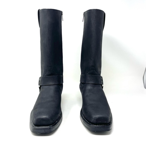 Old West Made in Texas Tall Black Leather Harness Boots Size 7 - Picture 4 of 11